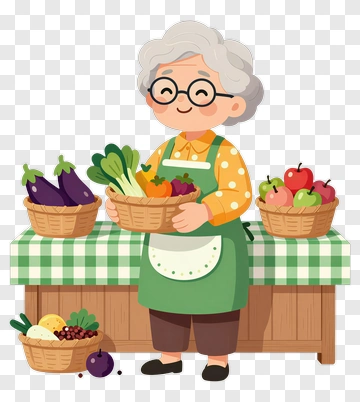 Cartoon Farmer Holding A Basket Of Vegetables PNG