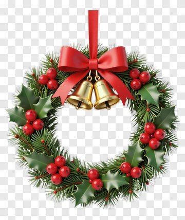 Christmas Wreath With Bells And Red Berries PNG