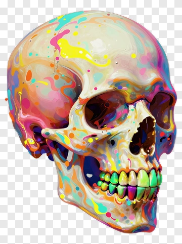 Colorful Skull With Paint Splashes PNG