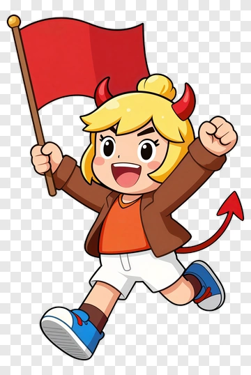 Cartoon Girl Holding A Red Flag PNG