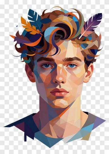 Stylized Portrait Of A Young Man With Colorful Hair PNG