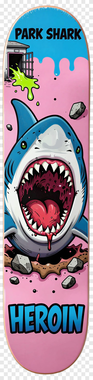 Cartoon Shark Skateboard Design With Park Shark Theme PNG