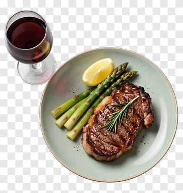 Grilled Steak With Asparagus And Red Wine PNG
