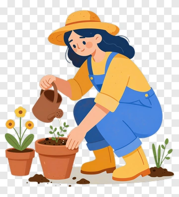 Gardener Watering Plants In A Flower Pot PNG