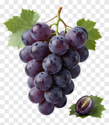 Fresh Purple Grapes With Leaves PNG