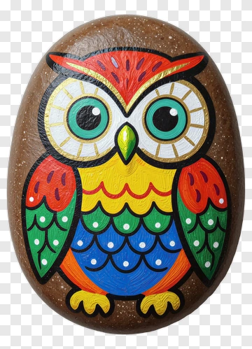 Colorful Owl Painted On A Rock PNG