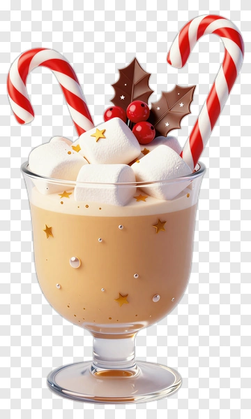 Holiday Drink With Candy Canes And Marshmallows PNG