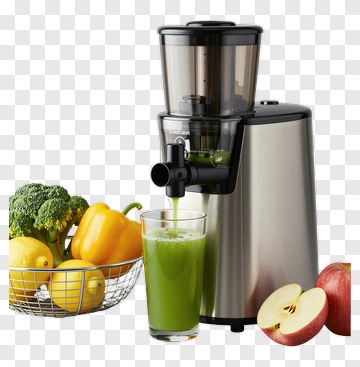Juicer With Fresh Green Juice And Fruits PNG