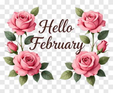 Hello February With Pink Roses PNG