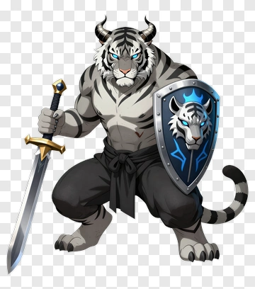 3D Tiger Warrior Holding A Sword And Shield PNG