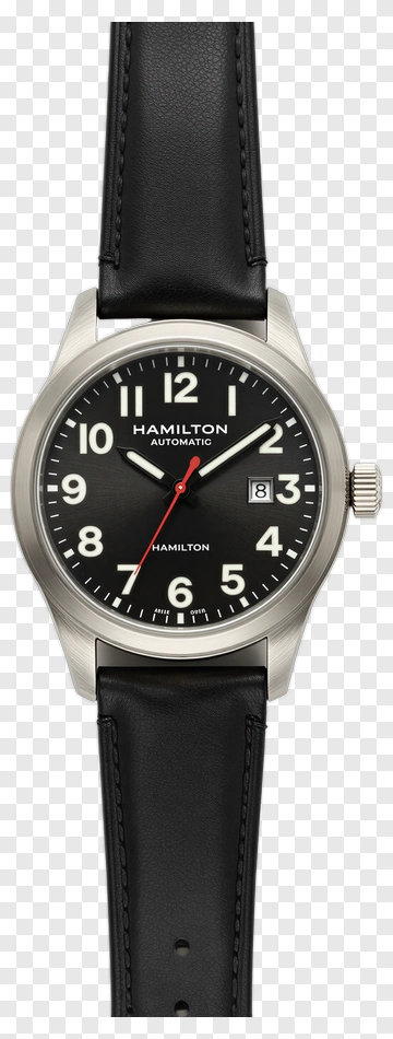 Hamilton Automatic Watch With Black Leather Strap PNG