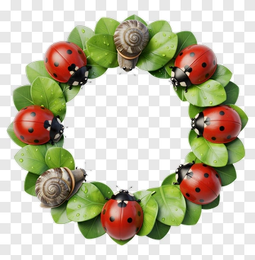 Ladybug And Snail Leaf Wreath PNG