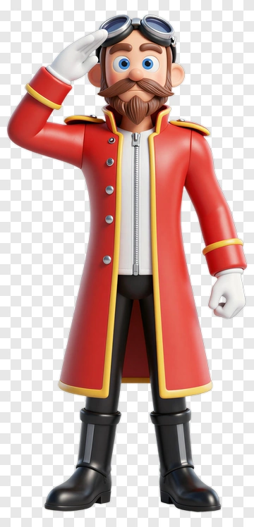 3D Cartoon Character Saluting In A Red Coat PNG