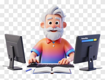 3D Elderly Man Working At Computer PNG