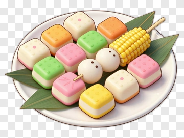 Colorful Plate Of Japanese Sweets And Corn PNG