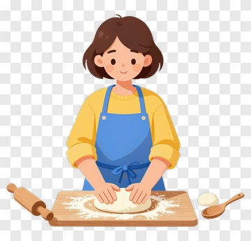 Baker Kneading Dough In A Kitchen PNG