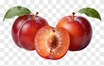 Fresh Red Plum With Leaves PNG