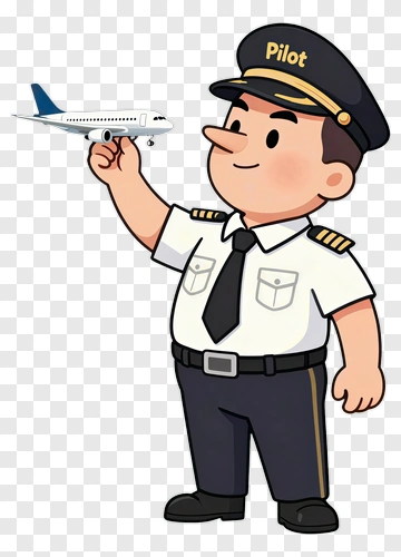 Cartoon Pilot Holding An Airplane Model PNG