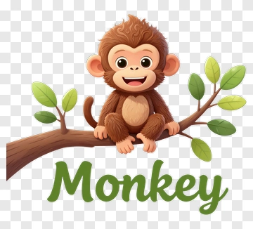 Cartoon Monkey Sitting On A Tree Branch PNG