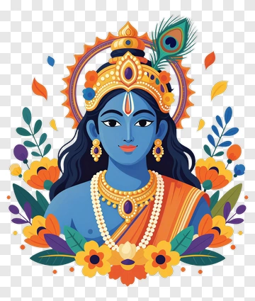 Hindu God Krishna With Floral Decorations PNG