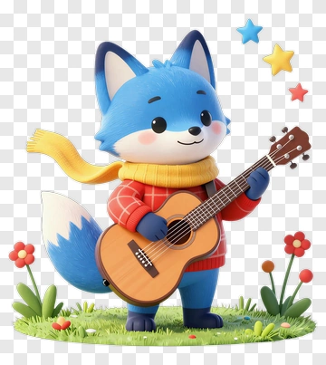 Cartoon Fox Playing Guitar In A Garden PNG