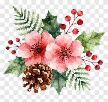 Watercolor Floral Arrangement With Pinecone PNG