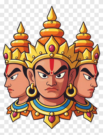 Three-Headed Cartoon Deity With Crown PNG