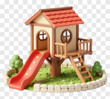 Playhouse With Slide And Trees PNG