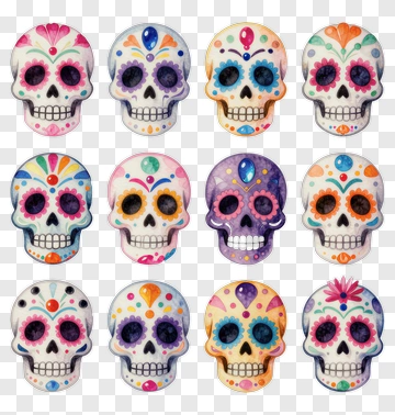 Colorful Sugar Skulls Pattern PNG