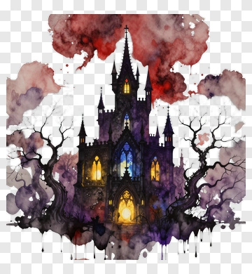Haunted Castle With Spooky Trees PNG