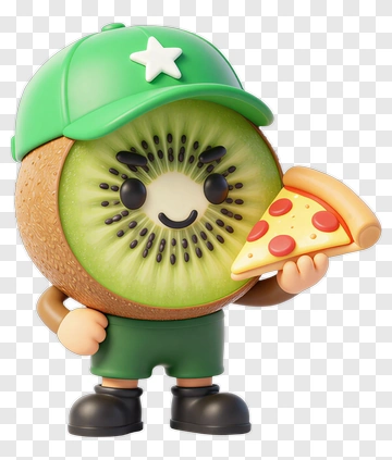 Cartoon Kiwi Character Holding A Slice Of Pizza PNG