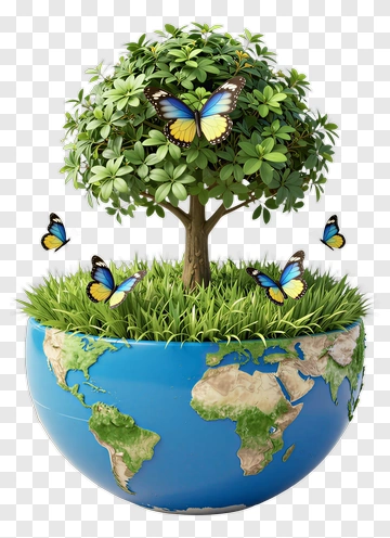 Tree With Butterflies On Earth Globe PNG