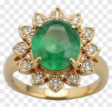 Gold Ring With Green Gemstone And Diamond Accents PNG