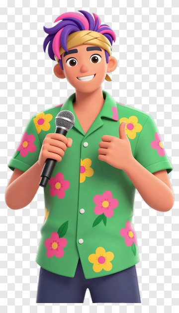 Cartoon Singer Holding A Microphone PNG