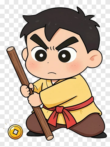 Cartoon Boy Holding A Stick PNG
