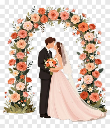 Wedding Couple Under Floral Arch PNG