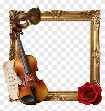 Violin And Rose In A Decorative Frame PNG
