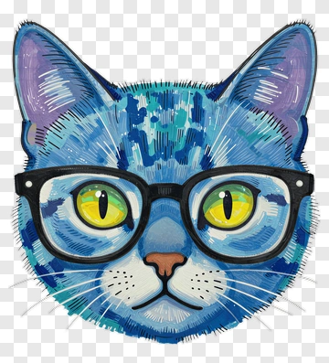 Cartoon Blue Cat Wearing Glasses PNG