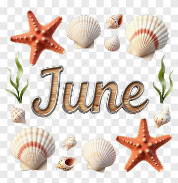 June With Seashells And Starfish PNG
