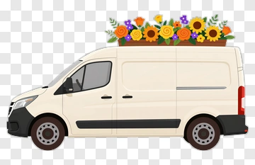 Flower Delivery Van With Colorful Floral Arrangement PNG