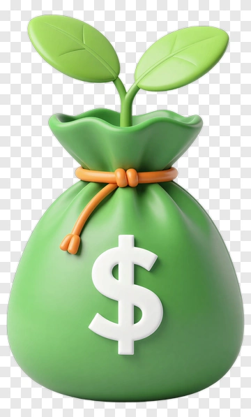 Green Money Bag With Leaves PNG