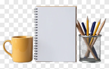 Yellow Mug And Notebook With Pens PNG