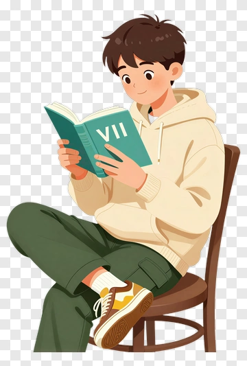 Boy Reading A Book While Sitting On A Chair PNG