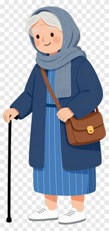 Cartoon Elderly Woman With A Cane PNG
