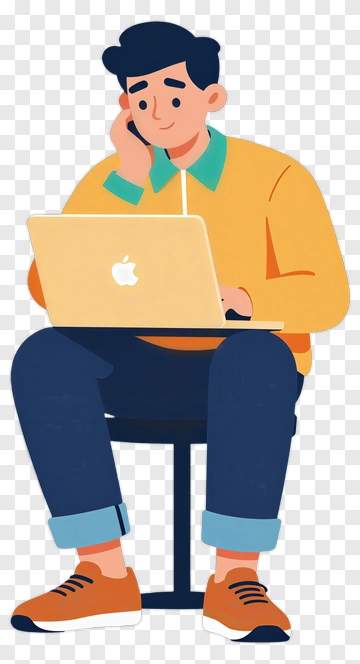 Young Man Working On A Laptop PNG