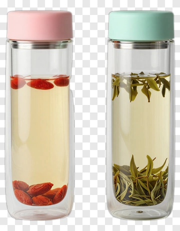 Glass Infuser Bottles With Tea Ingredients PNG