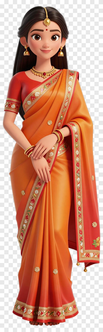 Woman In Orange Saree PNG