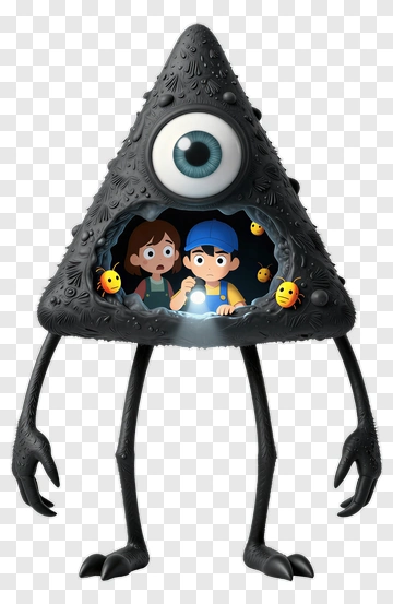 Cartoon Monster With Children Holding A Flashlight PNG