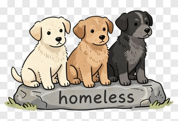 Cartoon Dogs Sitting On A Homeless Sign PNG