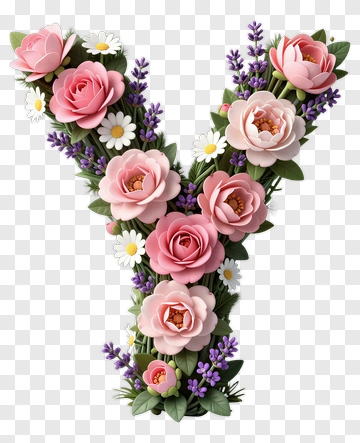 Floral Letter Y With Pink Roses And Lavender PNG